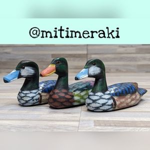 3 Wooden Carved Hand Painted Ducks
